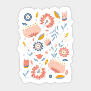 Folk Art Florals in Blue + Pink Sticker